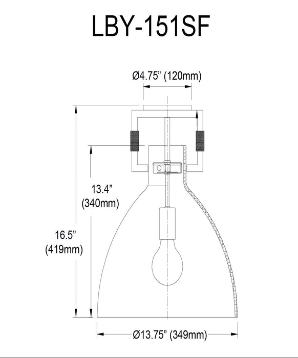 Dainolite Liberty 1 Light Semi-flush Mount Incandescent Matte Black Clear Glass Lamp
