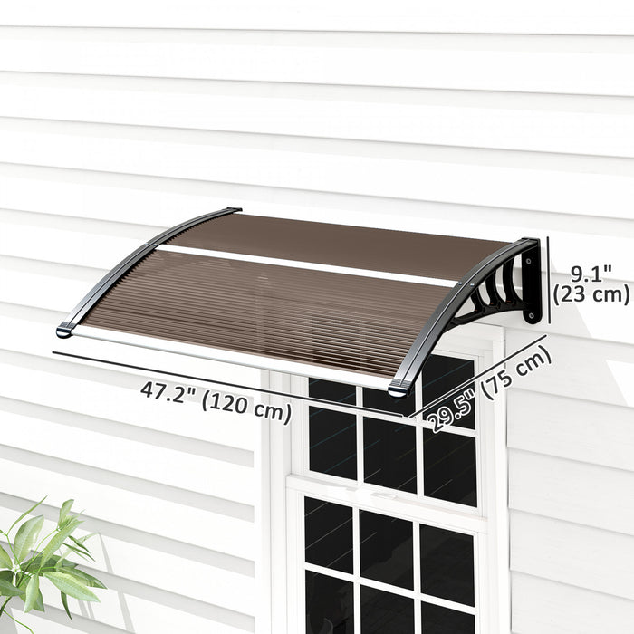 Outsunny Window Awning, Polycarbonate Cover Patio Awnings, Brown