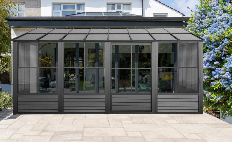 Florence - Wall Mounted Solarium 8x16 Polycarbonate Roof In Black