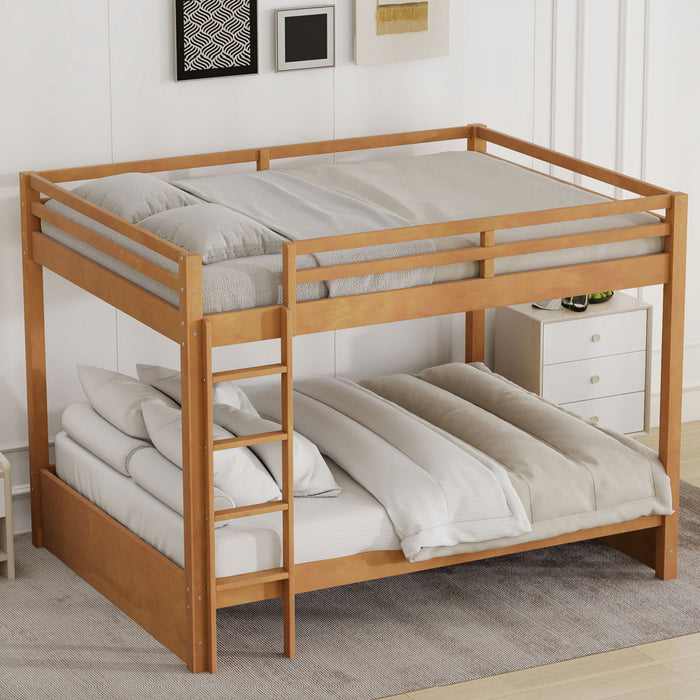 Ethan Solid Wood Queen Size Bunk Bed with Ladder, Sturdy & Space-Saving, Brown