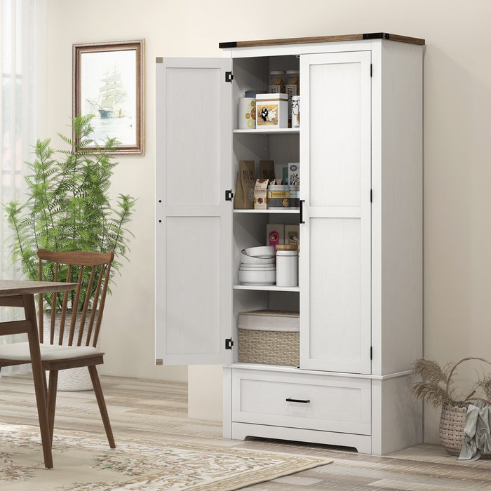 HOMCOM 69\" Tall Kitchen Storage Cabinet with Adjustable Shelves, White