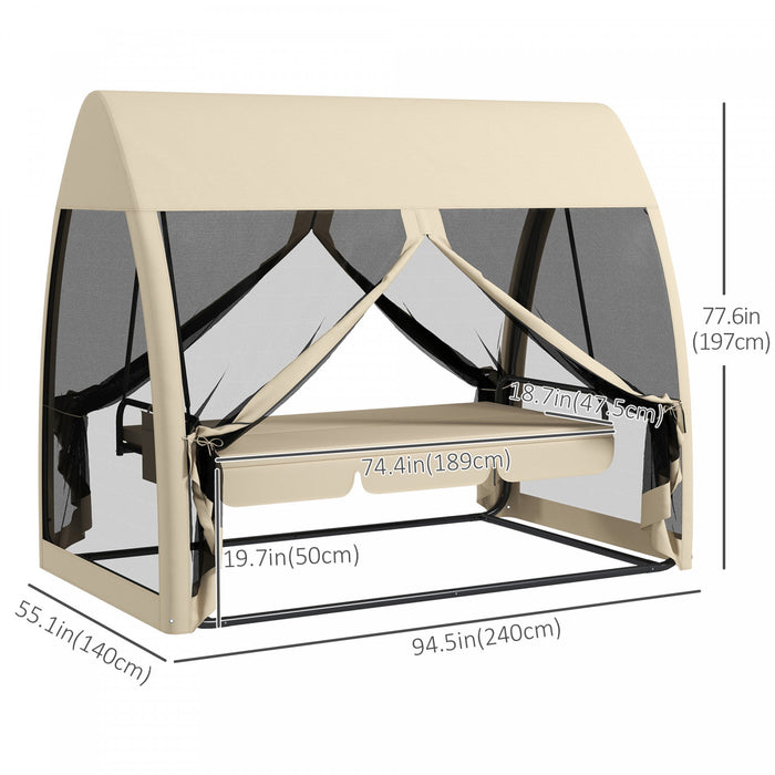 Outsunny 3-seat Outdoor Swing Chair, Chaise Lounger Bed W/ Canopy&netting