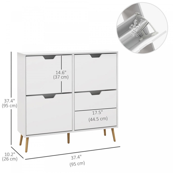 HOMCOM Shoe Cabinet with 4 Flip Drawers and Adjustable Shelves, White