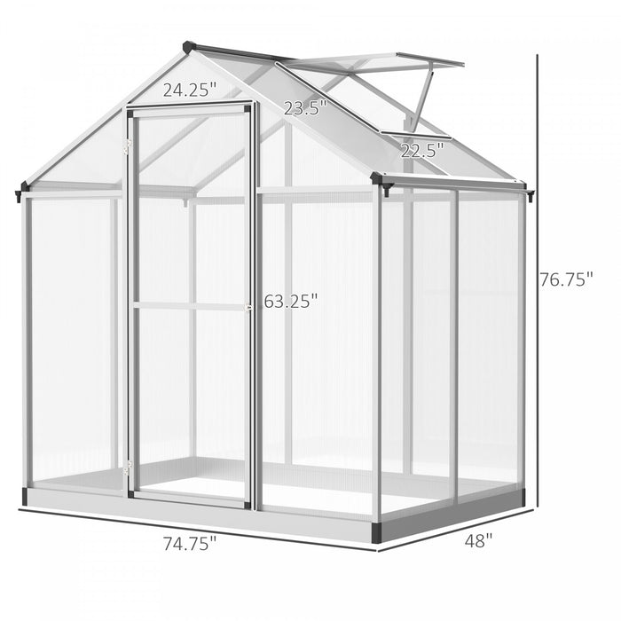 Outsunny 4' X 6' X 6.4' Walk-in Garden Greenhouse Polycarbonate Panels Plants Flower Growth Shed Cold Frame Outdoor Portable Warm House Aluminum Frame