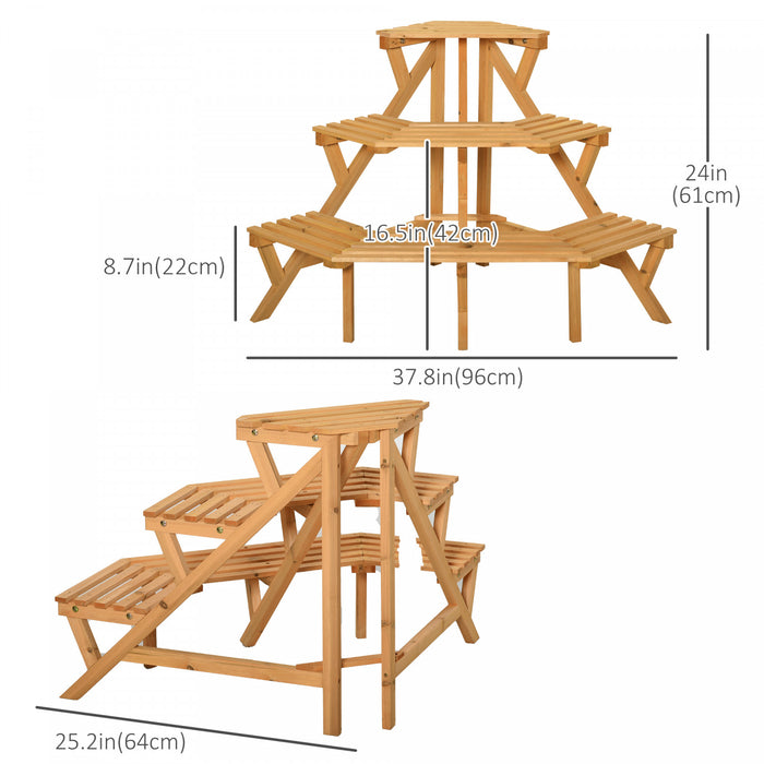 Outsunny Wooden Rustic 3-tier Raised Plant Stand With Slatted Shelves Indoor & Outdoor Display Rack Plant Pot Organizer 37.75\" X 25.25\" X 24\"