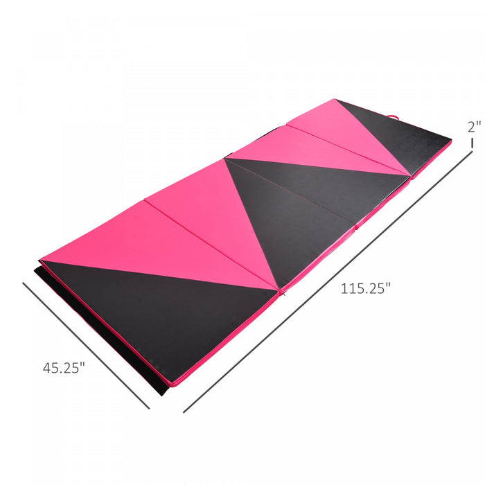 Soozier 4ftx10ftx2inch Pu Leather Gymnastics Tumbling Gym Mat Arts Folding Yoga Exercise Pad 4 Panel (pink/black)