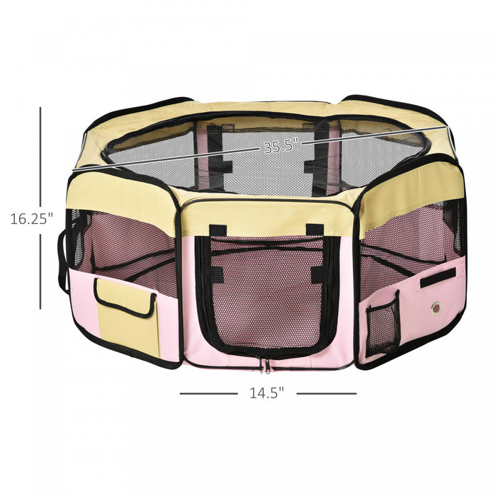 Pawhut 36-inch Large Exercise Puppy Pet Playpen Portable Dog Cat Pet Play Pen Pet Cage Tent Kennel Crate Pink Carry Bag Included