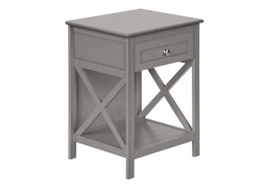 Accent Side End Table 2-Tier Bedroom Nightstand Storage Drawer Antique Grey Veneer Transitional