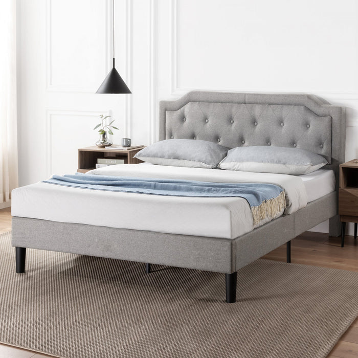 Kellen Upholstered Platform Bed with Headboard in Light Grey - King Size