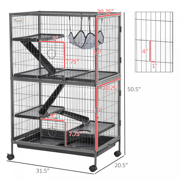 Pawhut Deluxe Small Animal Cage Rolling Pet Product Play House Home With Platform, Ramps, Slide Out Tray, 5-tier With Hammock And Universal Wheels For Pet Mink Chinchilla