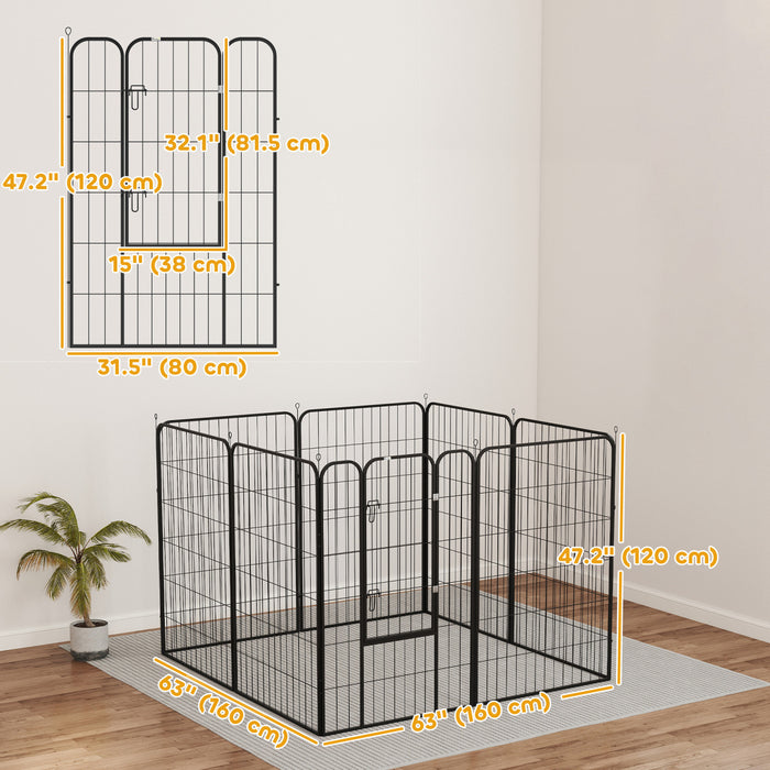 PawHut Dog Playpen, 31.5\"W Heavy-Duty Metal Puppy Play Pen, Pet Exercise Fences for Outside and Indoor, DIY Design with Door for Large Dogs, 8 Panels, 47\"H