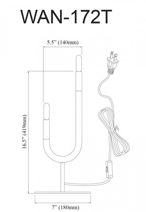 Dainolite Wand 2 Light Table Lamp Matte Black/Aged Brass Finish