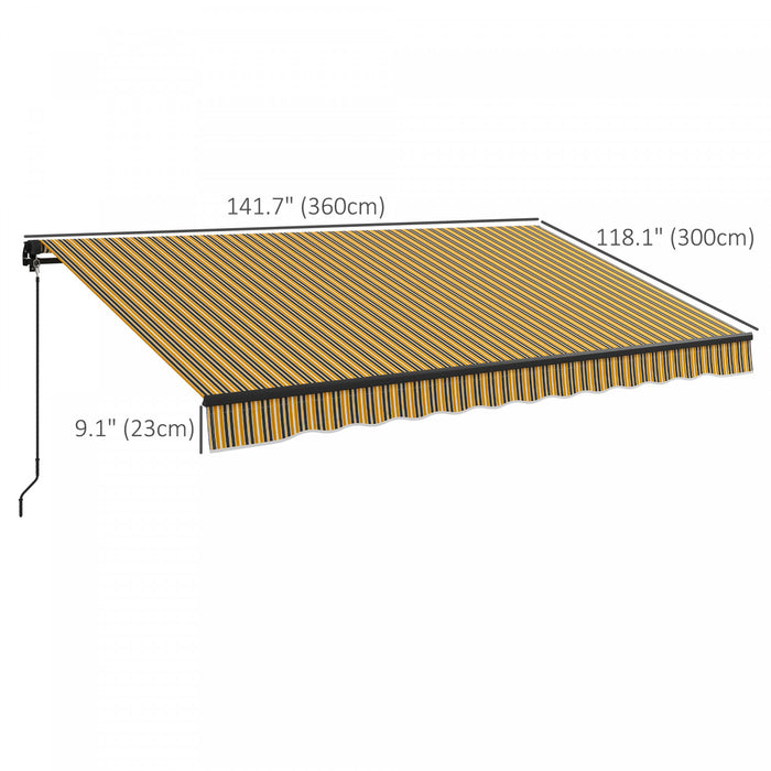 Outsunny 12' X 10' Retractable Awning, Patio Awning Sunshade Shelter With Manual Crank Handle, 280gsm Uv Resistant Fabric And Aluminum Frame, For Deck, Balcony, Yard, Amber/grey