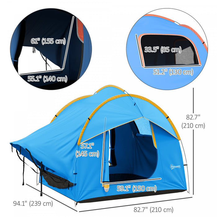 Outsunny Car Camping Tent With 3 Doors, 2000mm Waterproof, Blue And Orange