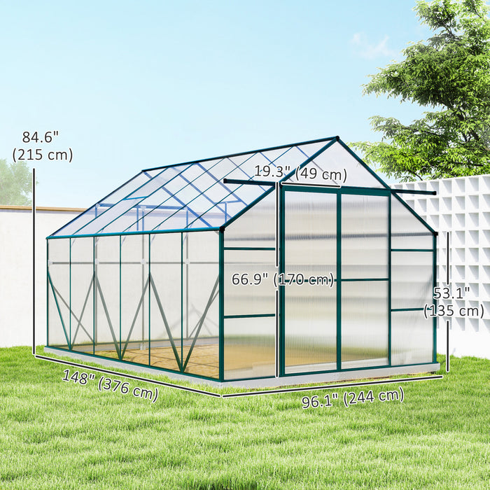 Outsunny Greenhouse Polycarbonate Garden Greenhouse with Roof Vent, Green