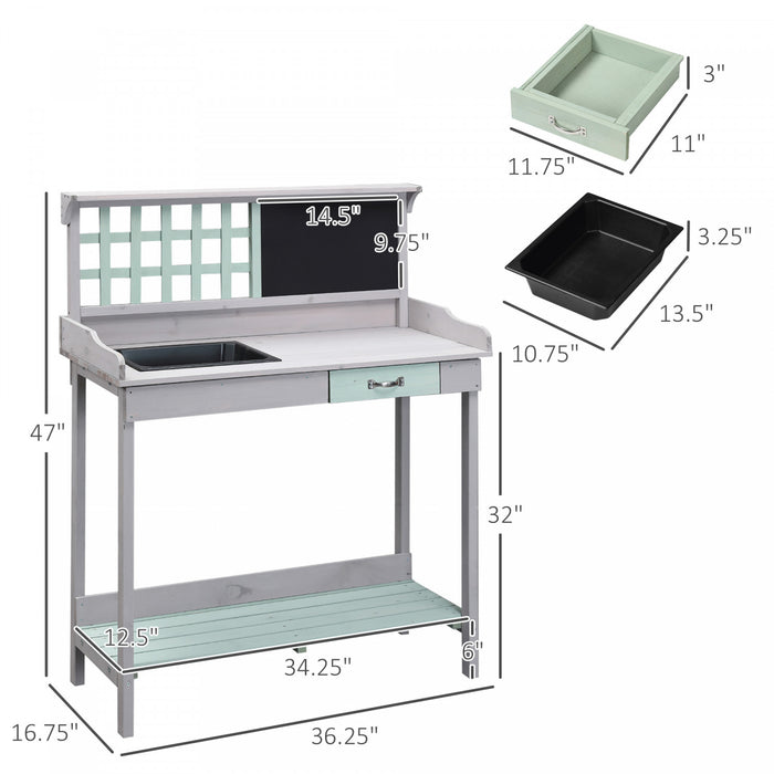 Homcom 36\" Wooden Potting Table With Drawer, Grey