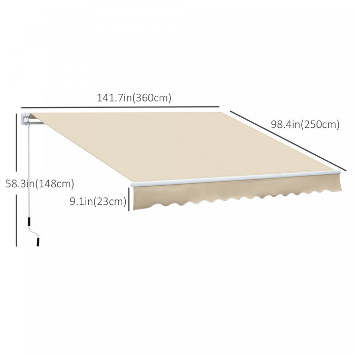Outsunny 12' X 8' Retractable Awning Patio Awnings Sun Shade Shelter Cream