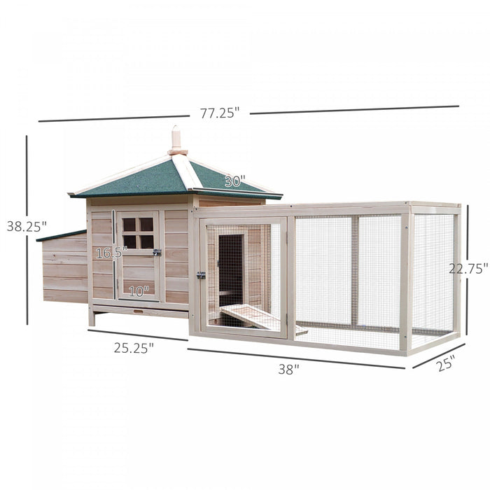 Pawhut 77\" Chicken Coop Hen House Rabbit Hutch Poultry Cage Pen Outdoor Backyard With Nesting Box Run Natural