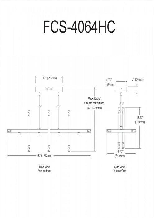 Dainolite Francesca Horizontal Chandelier 48w Aged Brass Acrylic Diffuser Lamp
