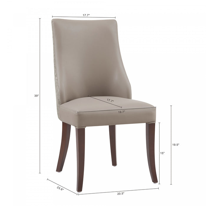 Connie Modern Wood Vegan Leather and Velvet Dining Chair in Taupe - Set of 2
