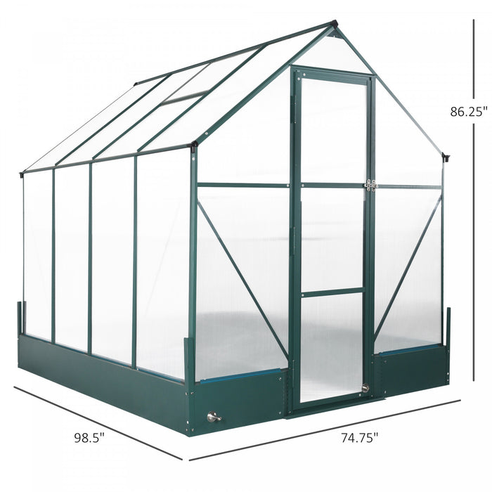 Outsunny 8.2' X 6.2' Upgraded Greenhouse With Temperature Controlled Window, Raised Garden Bed And Foundation, Walk-in Outdoor Plant Garden Green House With Aluminum Alloy Frame