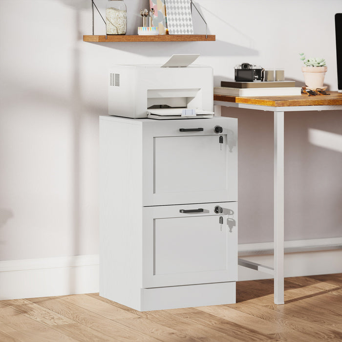 HOMCOM Office File Cabinet with 2 Drawers, Vertical Filing Cabinet, White