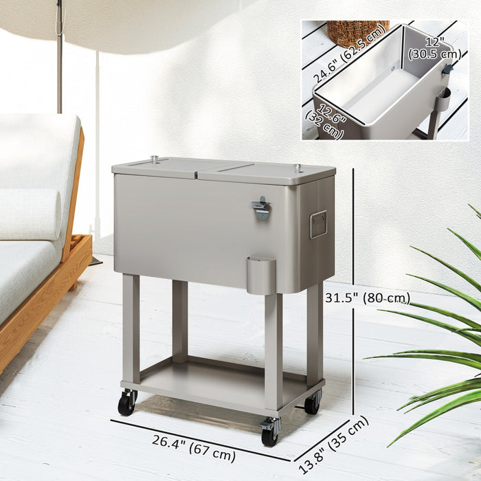 Outsunny 60qt Rolling Patio Cooler Cart, Portable Outdoor Cooler, Silver