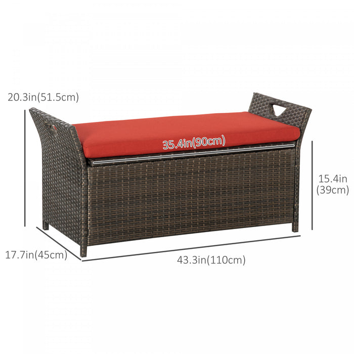 Outsunny 2-in-1 Patio Wicker Storage Bench 27 Gallon Storage Box Red