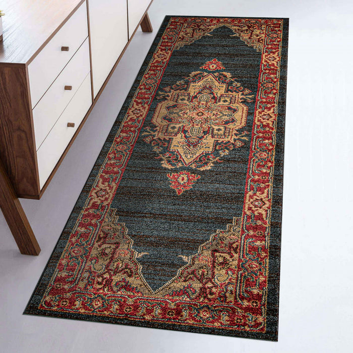 Lux Traditional 2'3\" x 7'6\" Runner Rug in Blue Indoor Area Rug