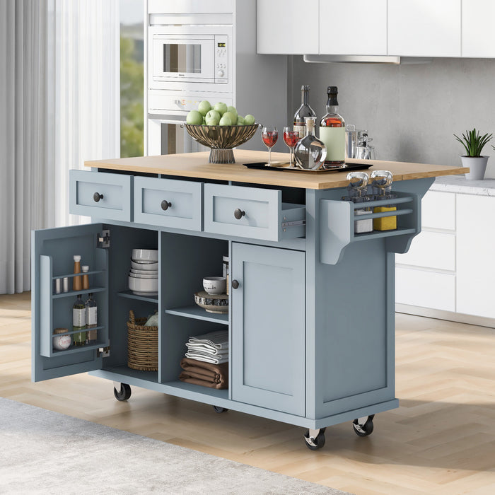 Margery Rubberwood Kitchen Cart With Drop-leaf Countertop And Storage Racks - Blue