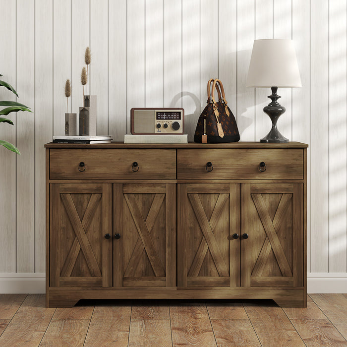 HOMCOM Sideboard Buffet Cabinet, Kitchen Cabinet with Drawers, Light Brown