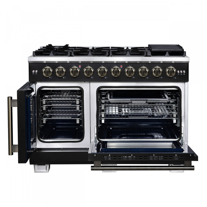 Forno Capriasca 48\" Black Gas Range 6.58 cu.ft -FFSGS6460-48BLK