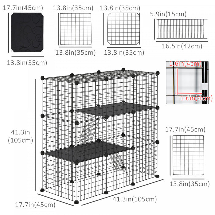 Pawhut Rabbit Cage Small Animal Cage For Chinchillas, Pet Playpen With Doors Ramps, Portable Metal Wire Yard For Cats, Bunnies, 41\" X 18\" X 41\", 31 Panels