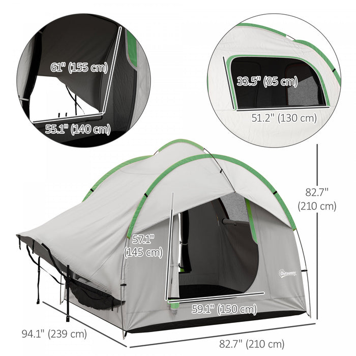 Outsunny Car Camping Tent with 3 Doors, 2000mm Waterproof, Grey and Green