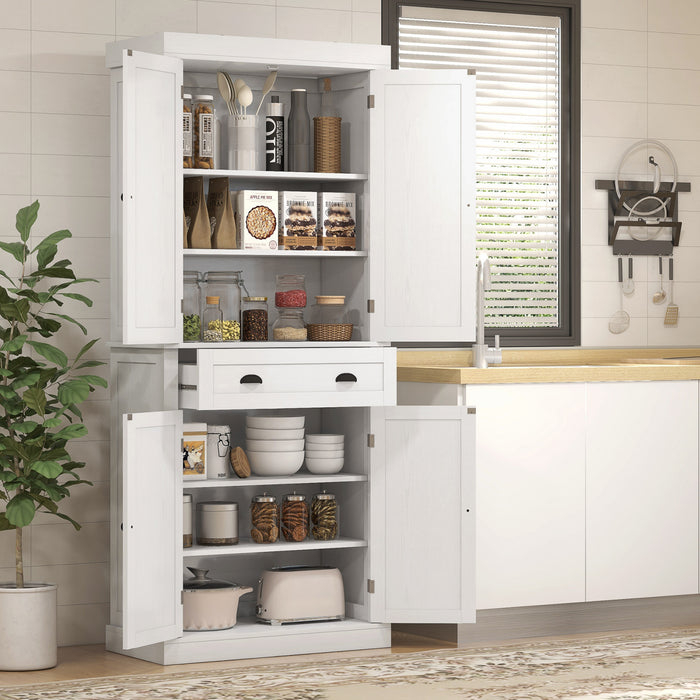 HOMCOM Kitchen Pantry Storage Cabinet, Tall Pantry with Drawer White
