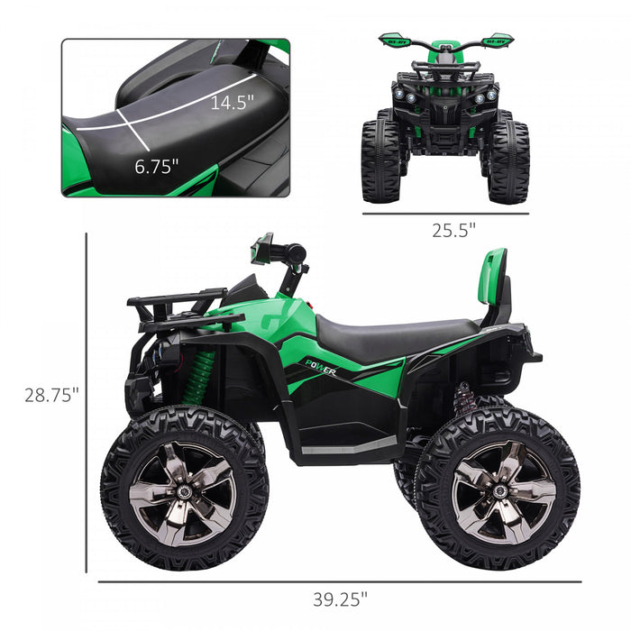 Aosom 12v Kids Atv Powered Ride-On Four-wheeler Toy Car With Music, Realistic Headlights, Wide Wheels, Rechargeable Battery-powered, For Boys And Girls, Green