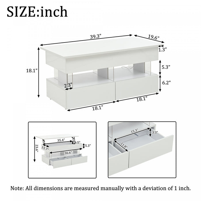 Nathan Lift-Top Coffee Table with LED Lighting,White