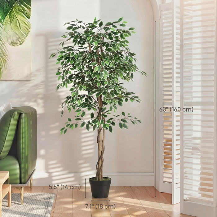 Outsunny 5.3 FT Potted Artificial Tree Ficus for Indoor Home Decor