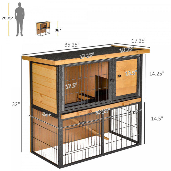 Pawhut Rabbit Hutch Pet House Bunny Cage Small Animal Habitat With Asphalt Openable Roof For Outdoor 35.25\" X 17.75\" X 32\" Light Yellow