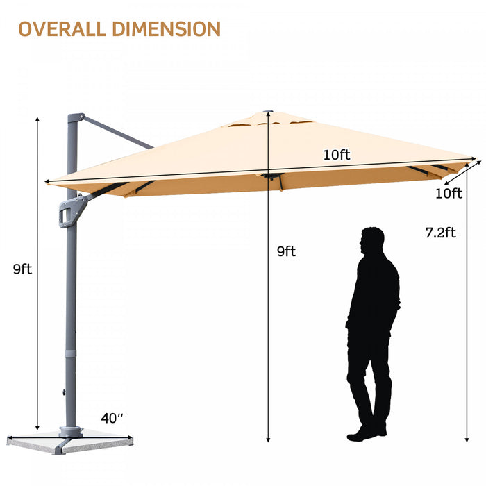Costway 10x10 ft Patio Offset Cantilever Umbrella Aluminum 360° Rotation Tilt Beige