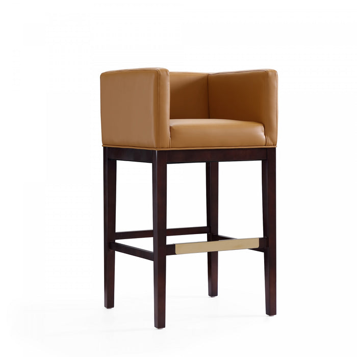 Kingsley Mid-Century Modern Wood Upholstered Barstool in Camel - Set of 3