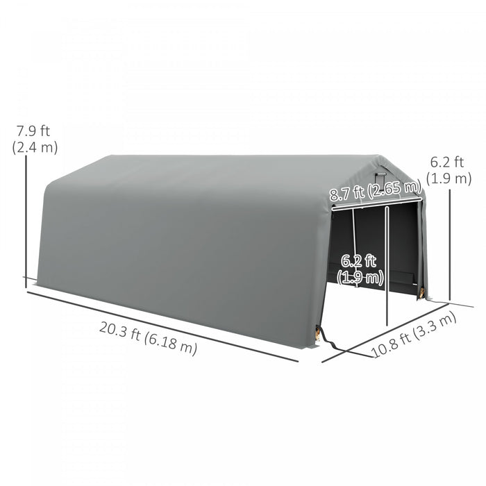 Outsunny 11' X 20' Portable Garage Carport With Ventilation Windows, Grey