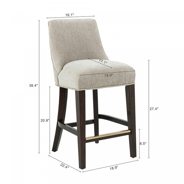 Beever Modern Wood Chenille Counter Stool in Taupe