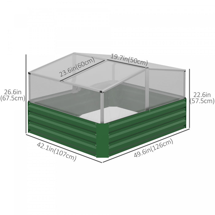 Outsunny 49.6\" X 42.1\" X 26.6\" Galvanized Raised Garden Bed With Greenhouse, Steel Planters For Outdoor Plants, Flowers, Herbs And Vegetables, Use For Patio, Backyard, Balcony, Dark Green
