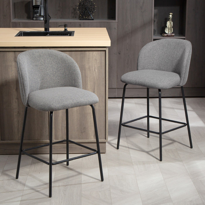 HOMCOM 27\" Counter Height Modern Bar Stools Set of 2 with Back, Dark Grey