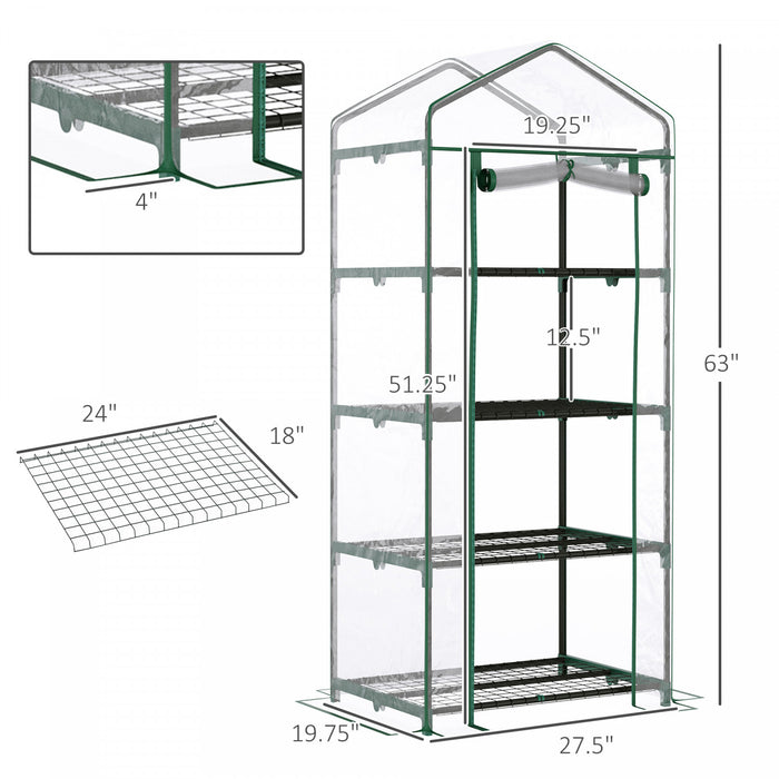 Outsunny 28\" X 20\" X 63\" Portable Greenhouse With 4 Tier Shelves Outdoor Hot House Plant Flower Greenhouse, Steel Frame, Pvc Cover, Transparent