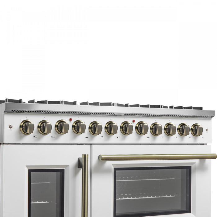 Forno Galiano 48\" French Door Dual Fuel Range,White, 6.58 cu.ft. Double Ovens-FFSGS6356-48WHT
