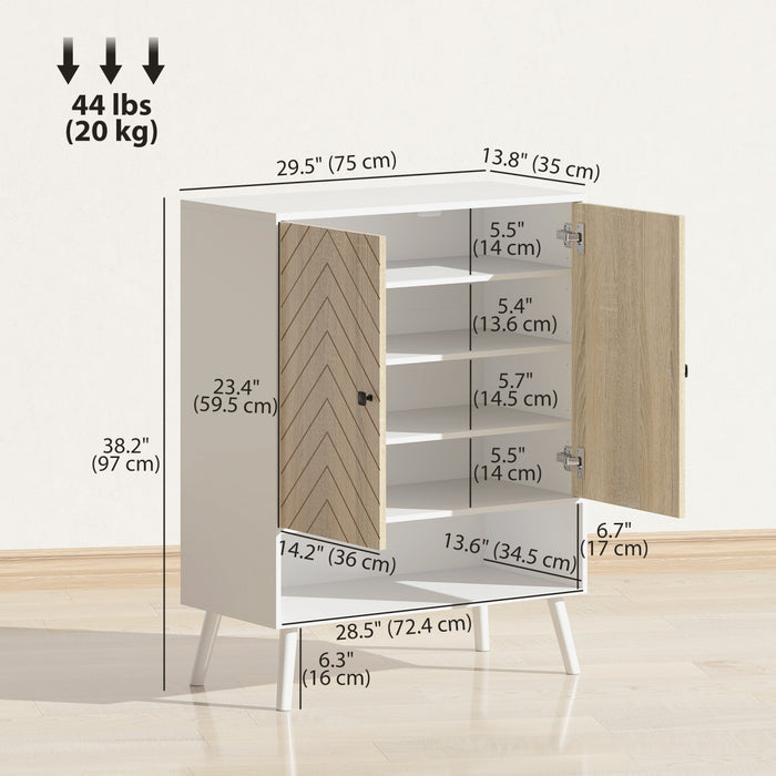 HOMCOM Shoe Storage Cabinet, 5-Tier Shoe Cabinet with Doors, Natural Tone