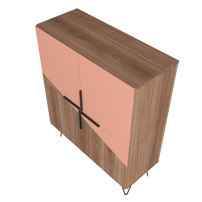 Manhattan Comfort Beekman Low 4-Shelf Accent Cabinet - Brown & Pink Accent Cabinet
