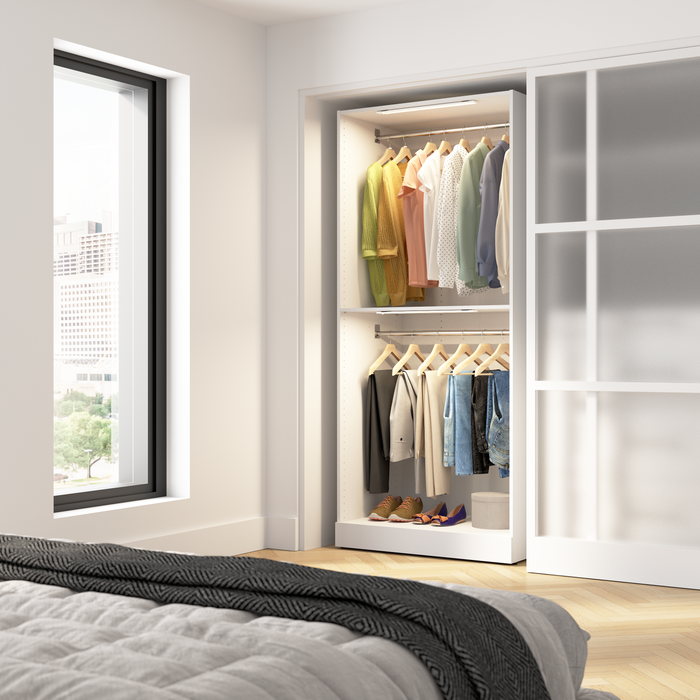 Bestar Florence 35\" Modular Double Hanging Closet System with LED Light - White